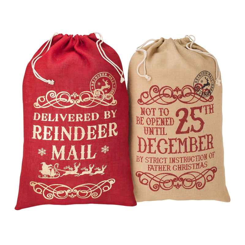 Santa Bag " Reindeer Mail " In Burlap Set of Two